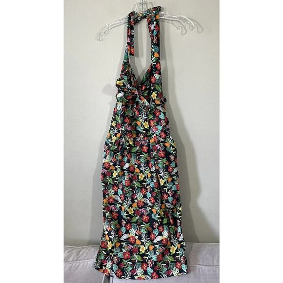 Timeless London Tropical Bird Floral Print Halter Dress Pin Up Size US6 Resort - Picture 2 of 11